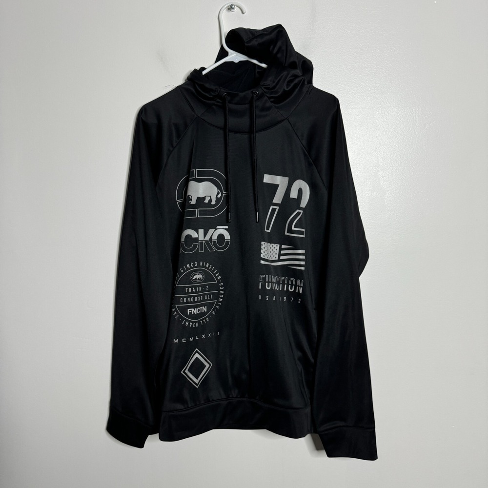 Ecko Function Hoodie Mens Large Black Graphic Performance Pullover Sweatshirt